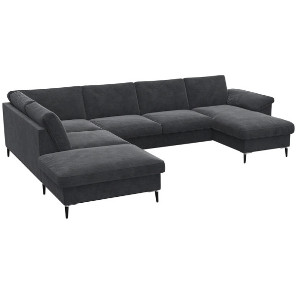 Gemütliches Ecksofa in einem gedeckten Grünton mit breiten Armlehnen. Das Sofa bietet viel Platz und ist ideal für entspannte Stunden im Wohnzimmer.