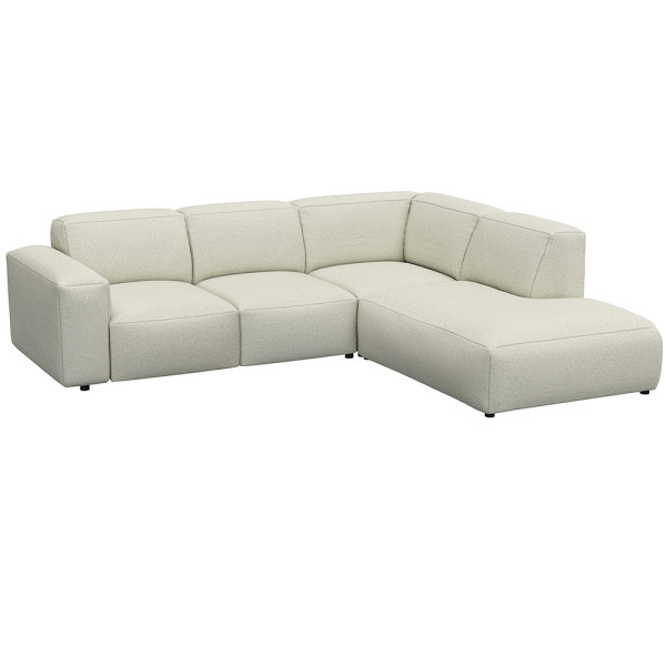 Graues, modulares Sofa LUCERA mit offener Ecke steht dekorativ. Es bietet bequeme Sitzmöglichkeiten und passt sich dem Raumdesign an. Ideal für eine stilvolle Inneneinrichtung.