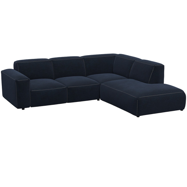 Graues, modulares Sofa LUCERA mit offener Ecke steht dekorativ. Es bietet bequeme Sitzmöglichkeiten und passt sich dem Raumdesign an. Ideal für eine stilvolle Inneneinrichtung.