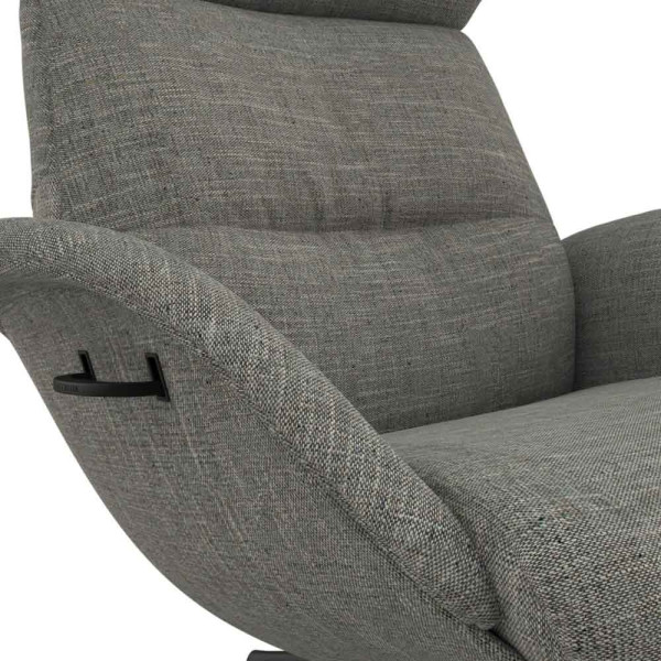 Grauer Relaxsessel mit hohem Rücken und gepolstertem Bezug steht auf einem schwarzen Metallfuß. Der Sessel bietet Komfort und ist derzeit online vergriffen.