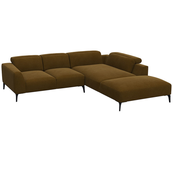 Graues Ecksofa aus hochwertigem Material mit offenen Enden und modernen, schlanken Beinen. Es bietet komfortable Sitzfläche und hohe Rückenkissen für optimalen Sitzkomfort.