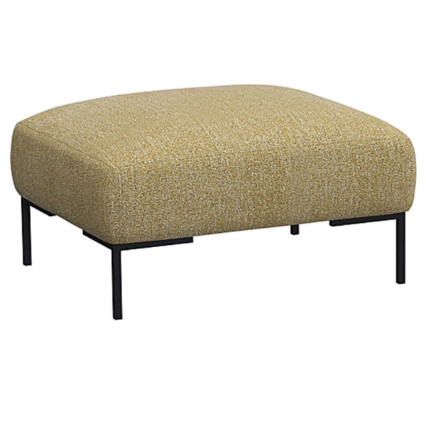 Beige Hocker SAVA mit quadratischem Polster und schwarzem Metallgestell steht auf einem Boden. Der Hocker eignet sich zur individuellen Gestaltung und wird professionell gefertigt.