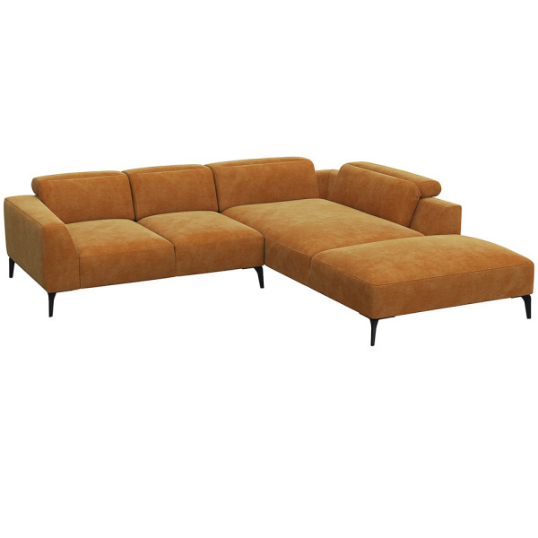 Graues Ecksofa aus hochwertigem Material mit offenen Enden und modernen, schlanken Beinen. Es bietet komfortable Sitzfläche und hohe Rückenkissen für optimalen Sitzkomfort.