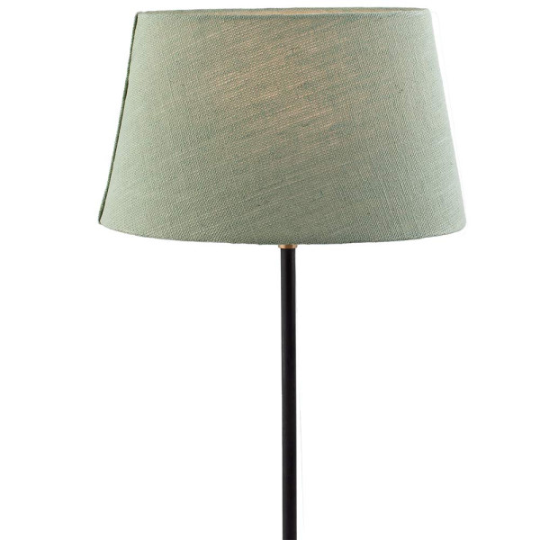 Ellipsenförmiger Lampenschirm in Mint aus Leinen steht auf einer ebenen Fläche. Der Schirm ist leicht strukturiert und bietet eine elegante Ausstrahlung. Der Preis beträgt 19,99 € inkl. MwSt.