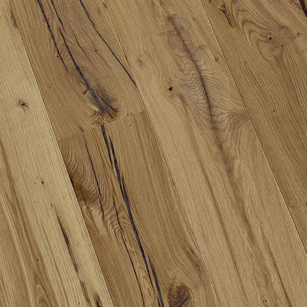 Dunkle und helle Holzstufen sind in verschiedenen Schattierungen angeordnet. Das Parkett zeigt natürliche Maserungen und Strukturen, die das altholzähnliche Design betonen.