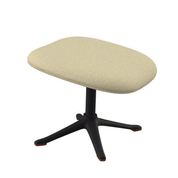 Hocker Stilo in beiger Polsterung steht auf einem schwarzen Metallfuß. Der Hocker eignet sich als Fußhocker und wird für 259,00 € angeboten.