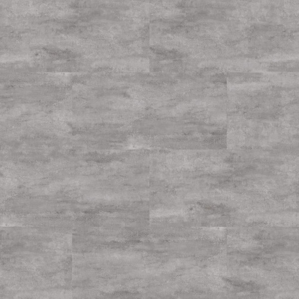 Grau gekachelter Bodenbelag aus Klick-Vinyl mit einer strukturierten Zementoptik. Die Fliesen sind in unterschiedlichen grauen Nuancen angeordnet und wirken modern.
