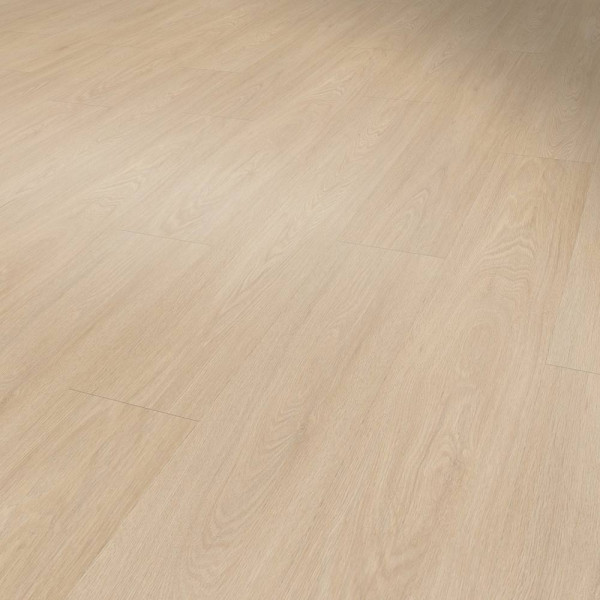 Helle, einfarbige Bodenfläche aus Vinyl mit Holzoptik. Die Oberfläche ist glatt und gleichmäßig. Der Boden strahlt ein modernes und elegantes Ambiente aus.