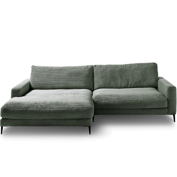 Cordsofa Uptown ST2 in der Farbe cord light grey mit Chaiselongue links hat ein modernes Design und bietet bequemen Sitzplatz für mehrere Personen.