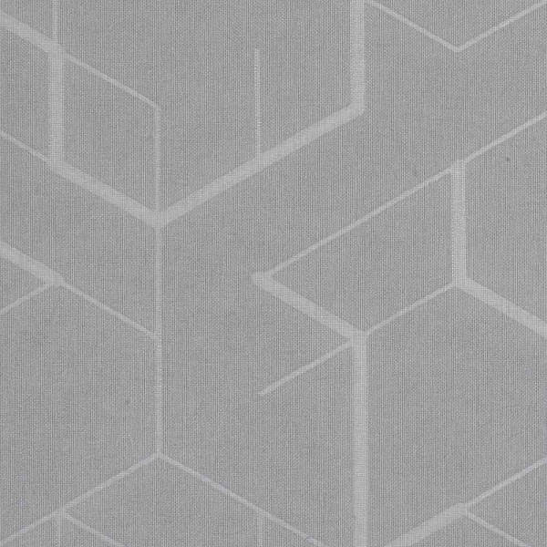 Grau strukturierter Stoff mit einem geometrischen Muster aus Linien und Formen. Die texturierte Oberfläche hat eine subtile, tonale Variation im Farbton.