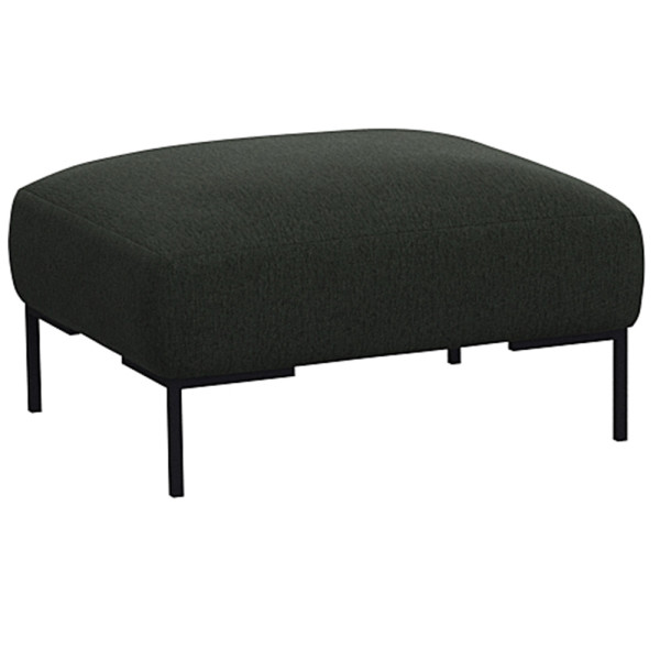 Beige Hocker SAVA mit quadratischem Polster und schwarzem Metallgestell steht auf einem Boden. Der Hocker eignet sich zur individuellen Gestaltung und wird professionell gefertigt.