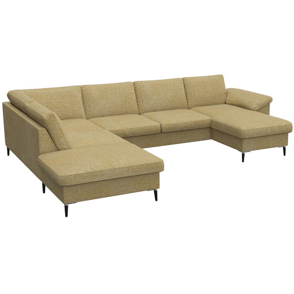 Gemütliches Ecksofa in einem gedeckten Grünton mit breiten Armlehnen. Das Sofa bietet viel Platz und ist ideal für entspannte Stunden im Wohnzimmer.