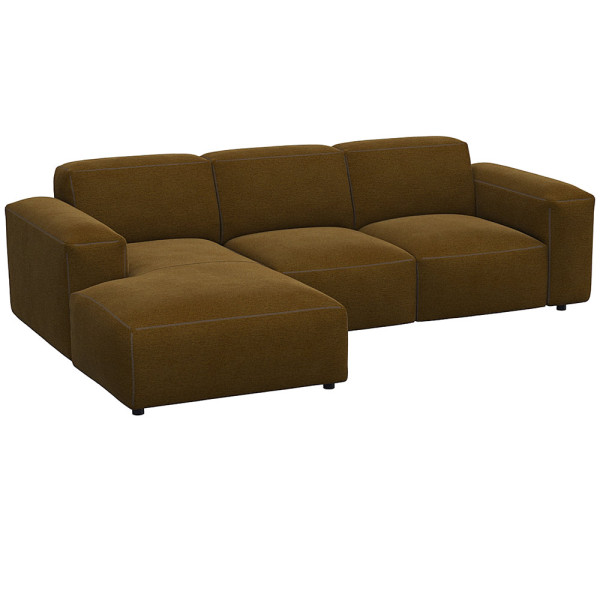 Graues Sofa LUCERA mit Chaiselongue. Es besteht aus hochwertigen Materialien und bietet eine moderne, komfortable Sitzgelegenheit für Wohnzimmer. Das Design ist geradlinig und ansprechend.