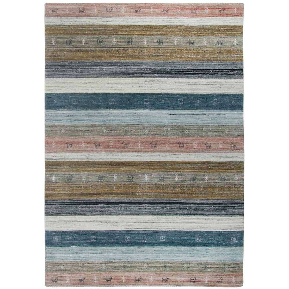 THEKO Klassischer Handgewebter Wollteppich – Beige Multi, 70 X 140 Cm, 100% Schurwolle