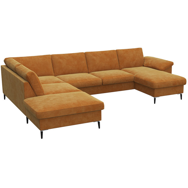 Gemütliches Ecksofa in einem gedeckten Grünton mit breiten Armlehnen. Das Sofa bietet viel Platz und ist ideal für entspannte Stunden im Wohnzimmer.