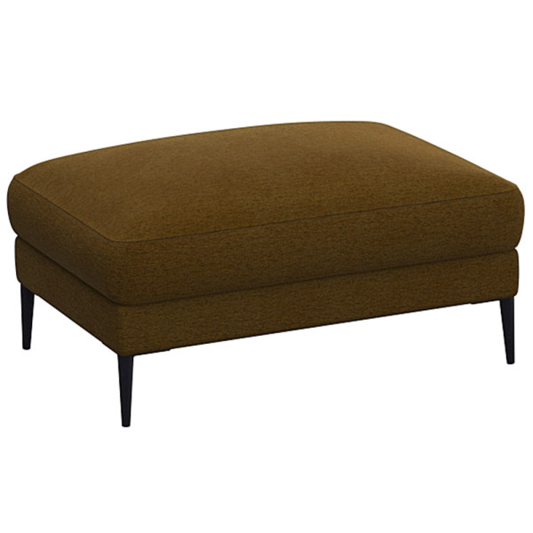 Hocker BELLE in orangefarbener, samtiger Polsterung mit vier schwarzen, schlanken Beinen. Er dient als stilvolles Möbelstück zur individuellen Gestaltung.