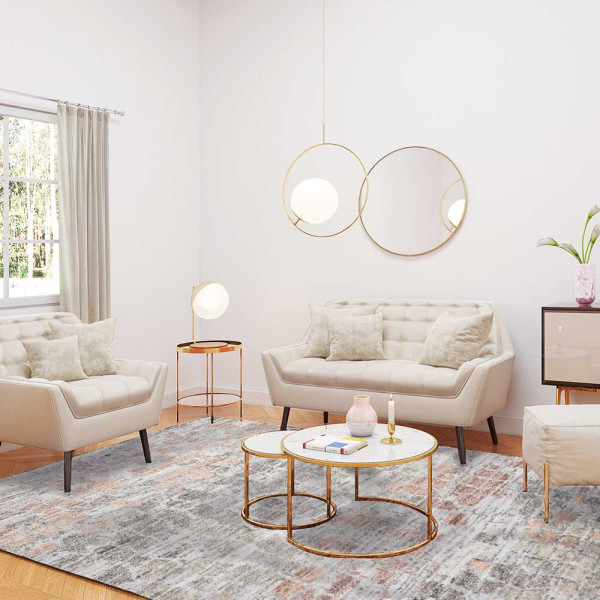 Farbenfroher Teppich Lhasa aus tibetanischer Schurwolle in verschiedenen Farben mit einer strukturierten Oberfläche. Er wird als dekoratives Element für Räume angeboten.