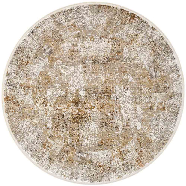 Runder, seidig glänzender Vintage-Designerteppich in einem Beige-Mix mit marokkanischem Muster. Der Teppich hat einen Durchmesser von 160 cm und wird zu einem Preis von 499,00 € angeboten.